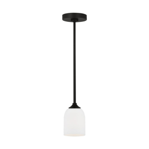 Generation Lighting GLP1021MBK Emile 1 Light Traditional Etched Glass Geometric Mini Hanging Pendant 120V 75 Watts Max Midnight Black Finish