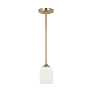 Generation Lighting GLP1021SB Emile 1 Light Traditional Etched Glass Geometric Mini Hanging Pendant 120V 75 Watts Max Satin Brass Finish
