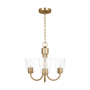 Generation Lighting GLC1153SB Miles 3-Light Satin Brass Cylinder Chandelier 120 Volt 75 Watts Max