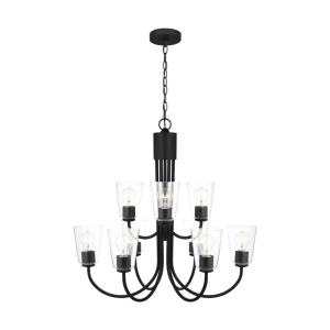 Generation Lighting GLC1169MBK Miles 9-Light Midnight Black Cylinder Chandelier 120 Volt 75 Watts Max