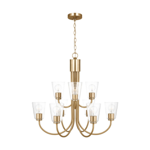 Generation Lighting GLC1169SB Miles 9-Light Satin Brass Cylinder Chandelier 120 Volt 75 Watts Max