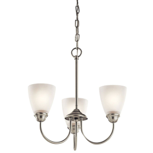 Kichler 43637NI Jolie Chandelier 3-Light Clear Satin Etched Glass Brushed Nickel 100 Watts 120 Volt