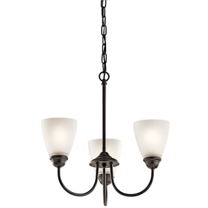 Kichler 43637OZ Jolie Chandelier 3-Light Clear Satin Etched Glass Olde Bronze 100 Watts 120 Volt
