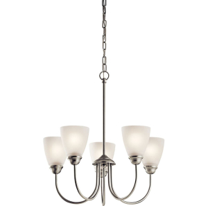 Kichler 43638NI Jolie Chandelier 5-Light Satin Etched Cased Opal Glass Brushed Nickel 100 Watts 120 Volt