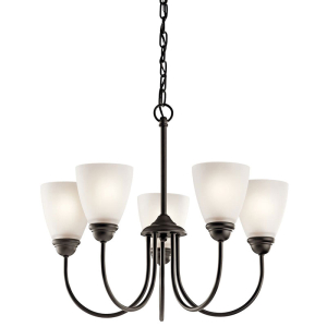 Kichler 43638OZ Jolie Chandelier 5-Light Satin Etched Cased Opal Glass Olde Bronze 100 Watts 120 Volt