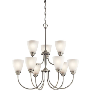 Kichler 43639NI Jolie Chandelier 9-Light Satin Etched Cased Opal Glass Brushed Nickel 100 Watts 120 Volt