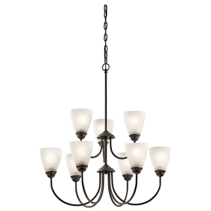 Kichler 43639OZ Jolie Chandelier 9-Light Satin Etched Cased Opal Glass Olde Bronze 100 Watts 120 Volt