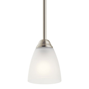 Kichler 43640NI Jolie Pendant 1-Light Clear Satin Etched Glass Brushed Nickel 100 Watts 120 Volt