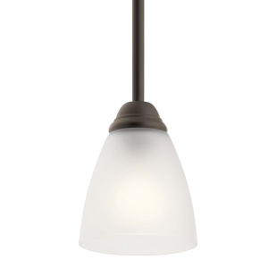 Kichler 43640OZ Jolie Pendant 1-Light Clear Satin Etched Glass Olde Bronze 100 Watts 120 Volt