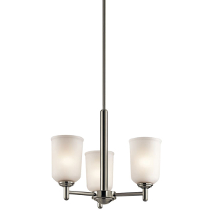 Kichler 43670NI Shailene Chandelier 3-Light Clear Satin Etched Glass Brushed Nickel 100 Watts 120 Volt