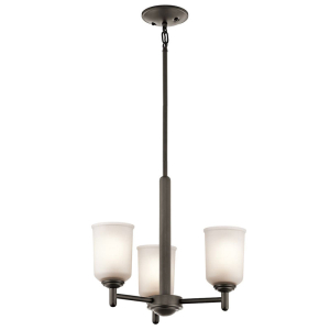 Kichler 43670OZ Shailene Chandelier 3-Light Clear Satin Etched Glass Olde Bronze 100 Watts 120 Volt