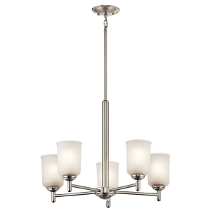Kichler 43671NI Shailene Chandelier 5-Light Clear Satin Etched Glass Brushed Nickel 100 Watts 120 Volt