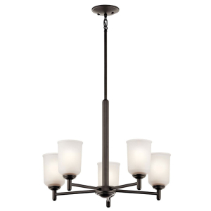 Kichler 43671OZ Shailene Chandelier 5-Light Clear Satin Etched Glass Olde Bronze 100 Watts 120 Volt