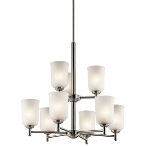 Kichler 43672NI Shailene Chandelier 9-Light Clear Satin Etched Glass Brushed Nickel 100 Watts 120 Volt