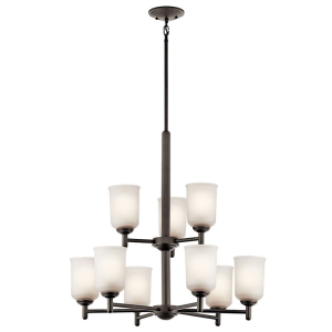 Kichler 43672OZ Shailene Chandelier 9-Light Clear Satin Etched Glass Olde Bronze 100 Watts 120 Volt
