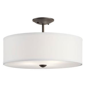 Kichler 43692OZ Shailene Ceiling Light 3-Light Semi-Flush Mount Fabric Square Shade Olde Bronze 75 Watts 120 Volt