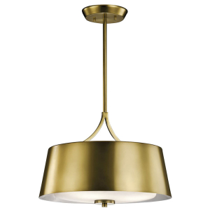Kichler 43744NBR Maclain Pendant Convertible 3-Light Metal Drum Shade Clear Satin Etched With Painted White Inside Glass Natural Brass 100 Watts 120 Volt