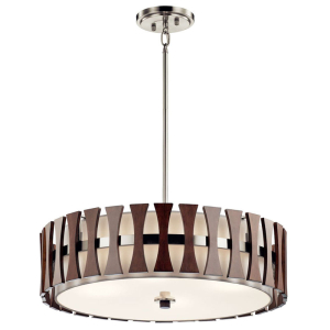 Kichler 43753AUB Cirus Pendant Convertible 4-Light Fabric Drum Shade Auburn Stained Finish 100 Watts 120 Volt