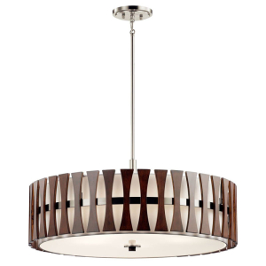 Kichler 43754AUB Cirus Pendant Convertible 5-Light Fabric Drum Shade Auburn Stained Finish 100 Watts 120 Volt
