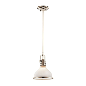Kichler 43764PN Hatteras Bay Pendant Clear Fresnel Glass Mini 1-Light Polished Nickel 100 Watts 120 Volt
