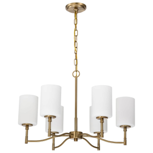 Satco/Nuvo 60-8206 Liam 6 Light Chandelier 120 Volts 60 Watts E26 Base Burnished Brass Finish 
