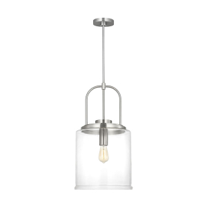 Generation Lighting GLP1051BS Anders 1 Light Large Pendant Clear Glass Geometric Pendant Norman 120V 60 Watts Max Brushed Nickel Finish