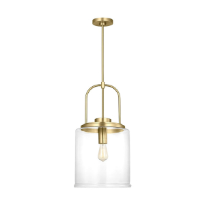 Generation Lighting GLP1051SB Anders 1 Light Large Pendant Clear Glass Geometric Pendant Norman 120V 60 Watts Max Satin Brass Finish