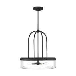 Generation Lighting GLP1064MBK Anders 4 Light Large Pendant Clear Glass Geometric Pendant Norman 120V 60 Watts Max Midnight Black Finish