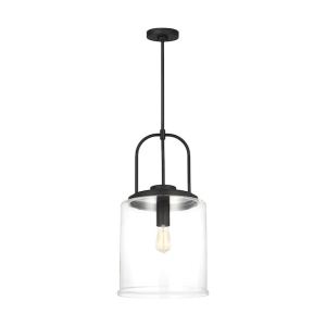 Generation Lighting GLP1051MBK Anders 1 Light Large Pendant Clear Glass Geometric Pendant Norman 120V 60 Watts Max Midnight Black Finish