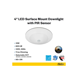 Halco Lighting Technologies SMD-4-CS-120V-PIR  Surface Mount Downlight 4in 10W 820 Lumens 30/40/50K Color Select 120V Triac Dim PIR Motion Sensor 83893 