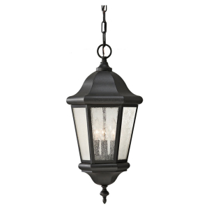 Generation Lighting OL5911BK Martinsville Traditional 3-Light Outdoor Exterior Pendant Lantern with Clear Seeded Glass Shades 120 Volt 60 Watts Max with Bulb Options