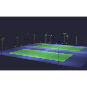 Outdoor Tennis 2 Court LED Lighting 9 poles 16 fixtures with parallel mounts